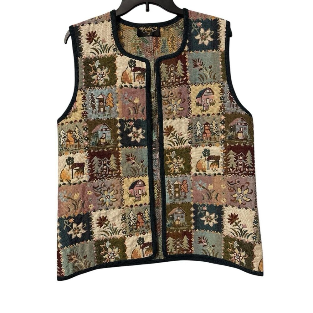 Vitabella Norway Tapestry Norsk Design Folk Art Vest Cottagecore Boho Size M